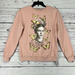 Love Tribe Juniors Frida Graphic Print Sweatshirt Pink Medium